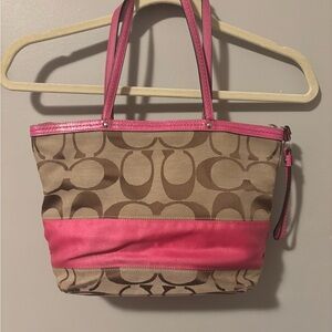 Coach Pink and Brown Signature Tote Bag